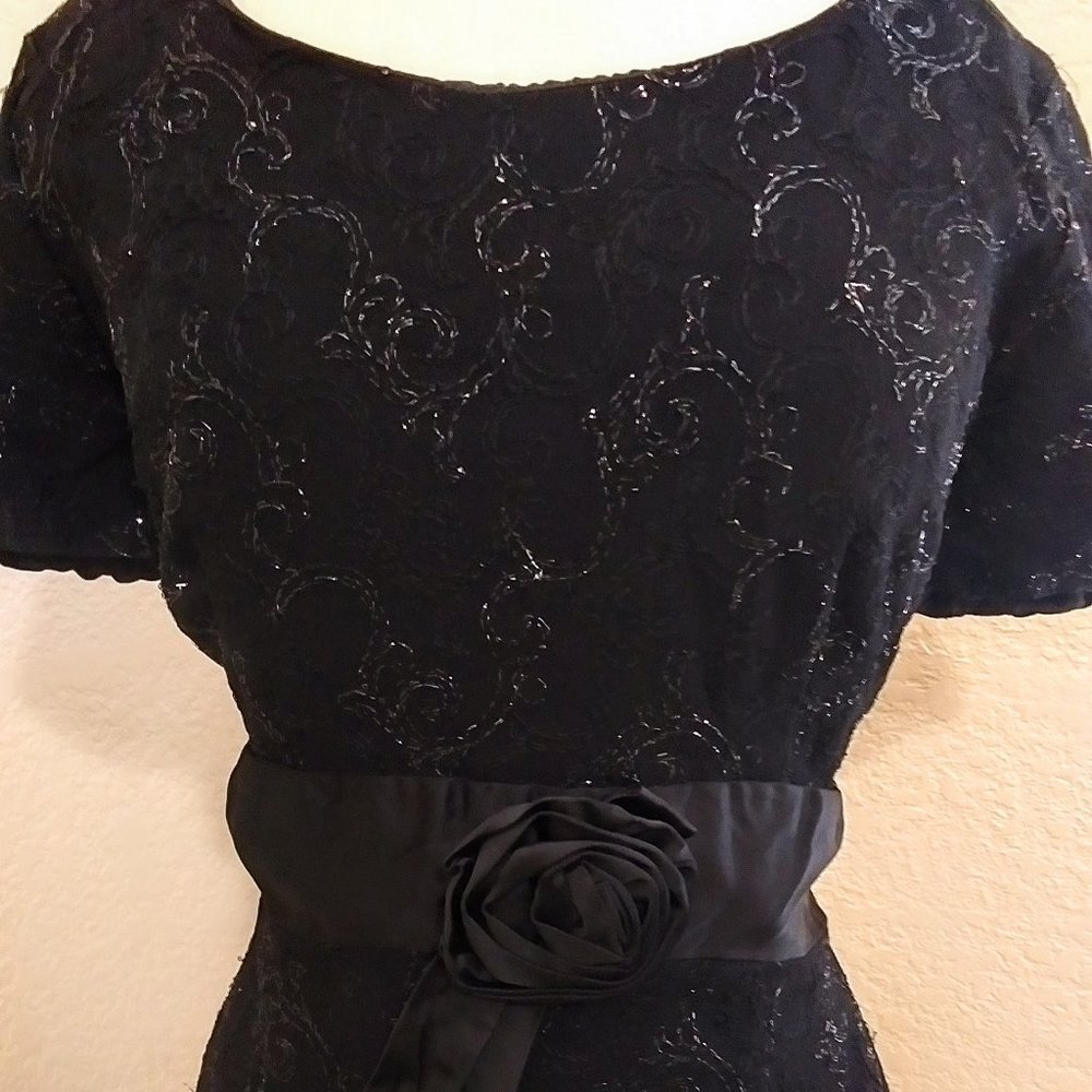 Vintage 1960s Black Rosette Wiggle Tinsel Dress